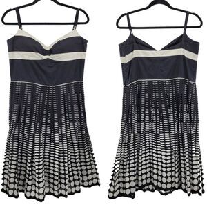 Laundry Dress Cotton Sweetheart Pleated Aline Knee‎ Ombre Circle Print Black 12